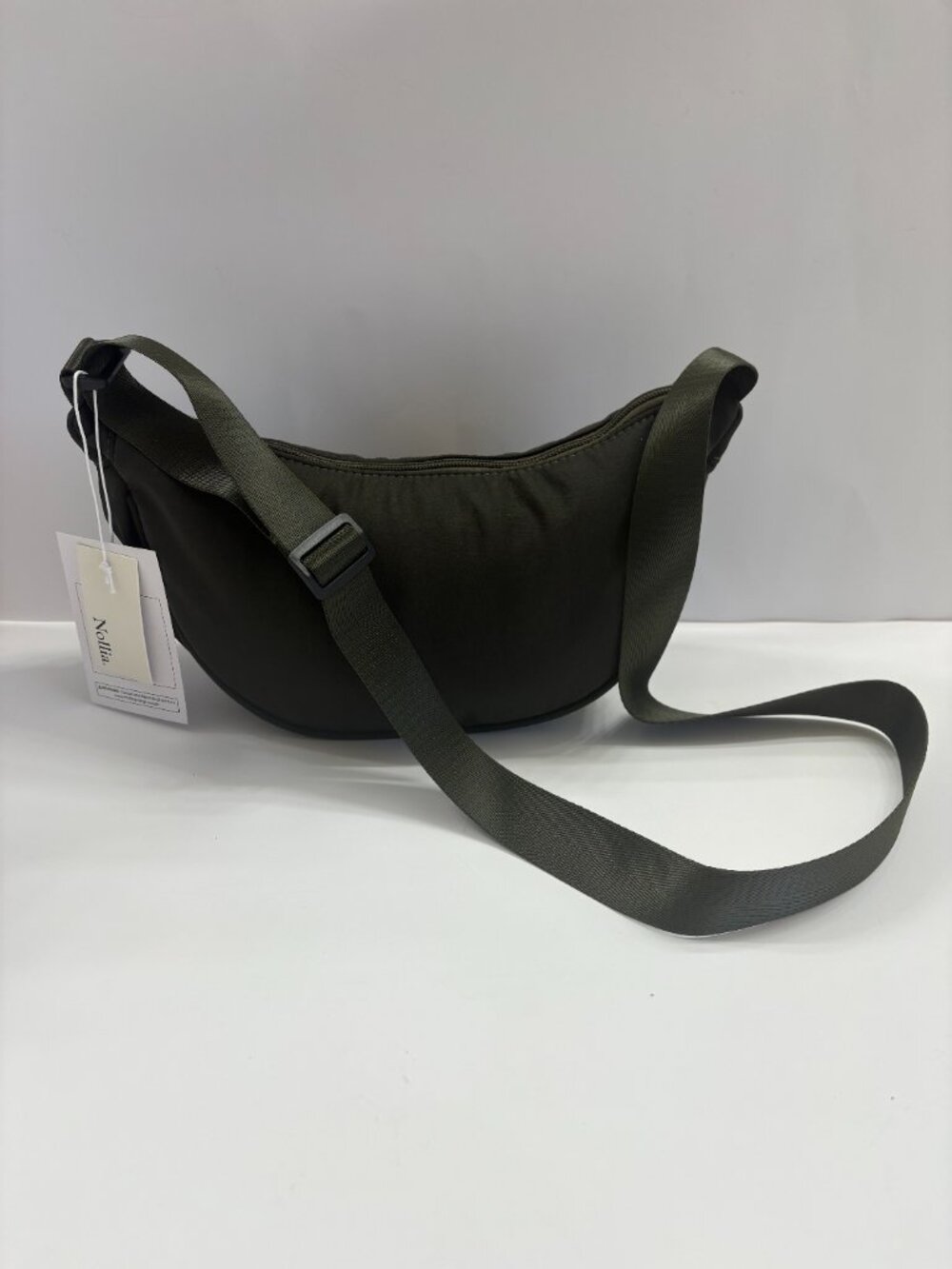 Crescent Half-moon Nylon Crossbody Bag / Purse - Deep Olive Green -NWT